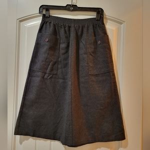 Vtg Kay Warner charcoal gray midi a-line skirt